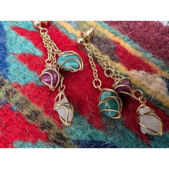 Vintage Gemstone Nugget Earrings - Picture 5 of 9